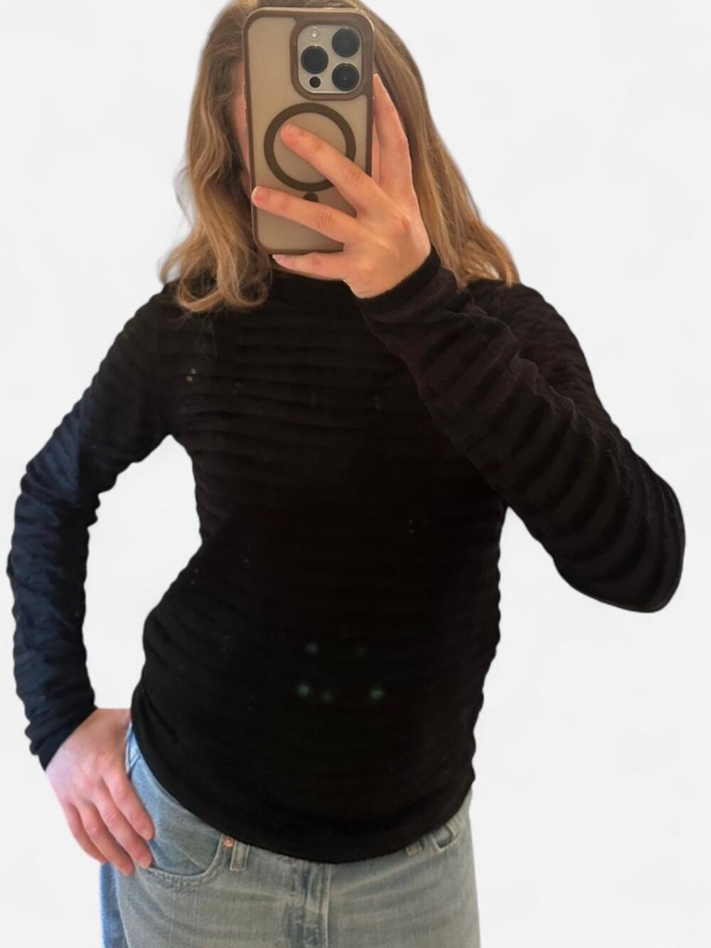 Max Mara black velvet striped semi-sheer top